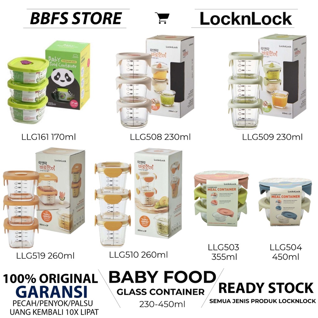 Lock n Lock Meal Container Set 3pcs 355ml / set 2pcs 450ml Oven Glass Wadah Kaca Lock&amp;Lock Baby Food Container
