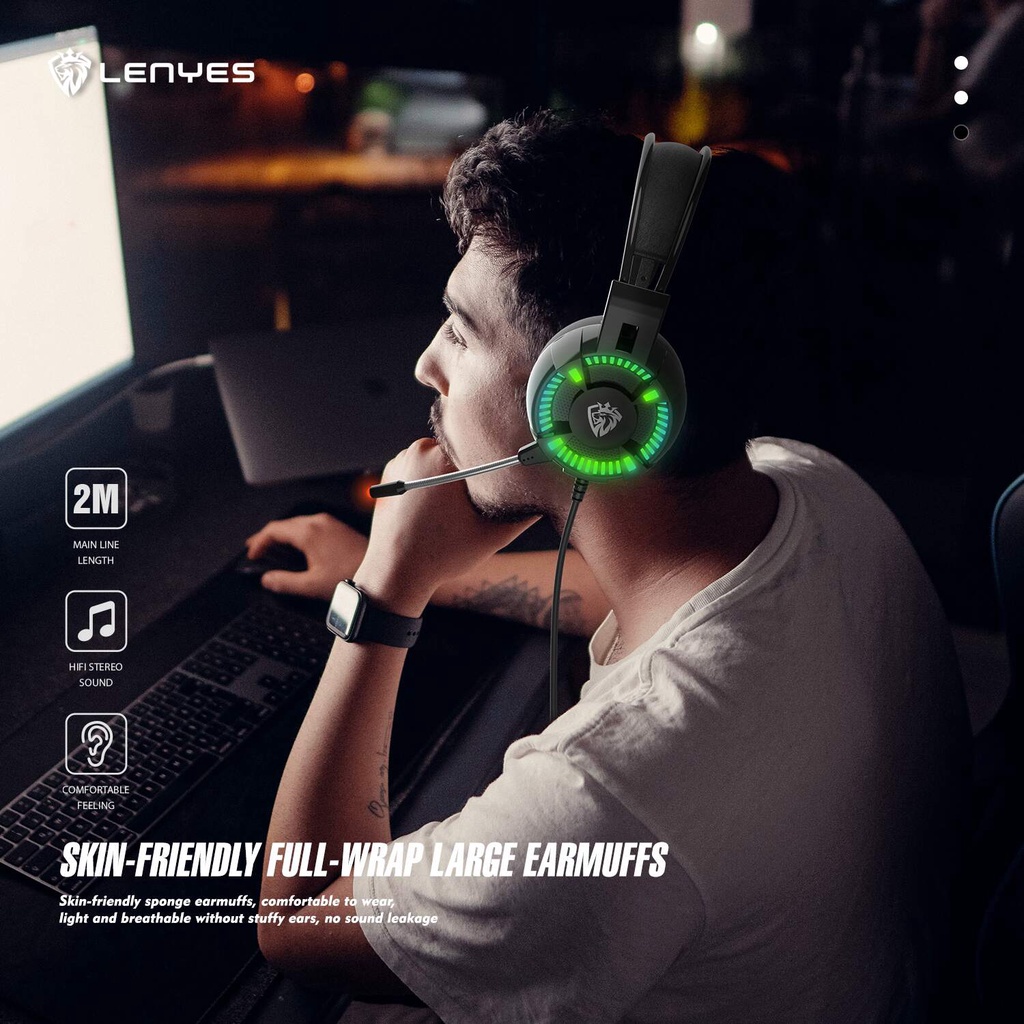 LENYES GH53 Headphone GAMING Pro Breathing Light HIFI SOUND stereo headset bando microphone original