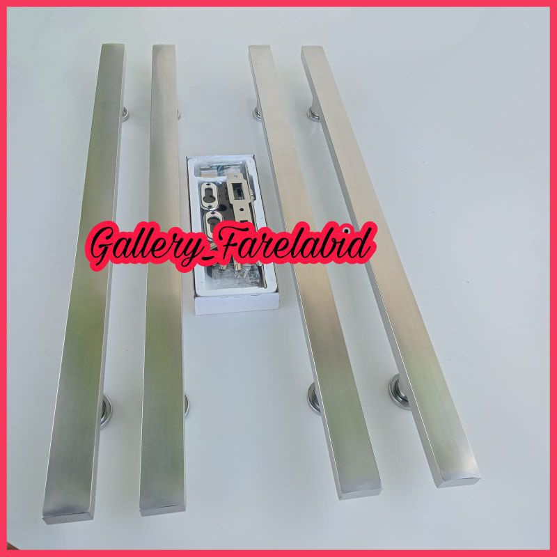 1 Meter Handle Pintu Rumah Stainless Steel Set Body Kunci Gagang Pintu 100 Cm Pegangan Pintu Kupu Tarung Tarikan Minimalis
