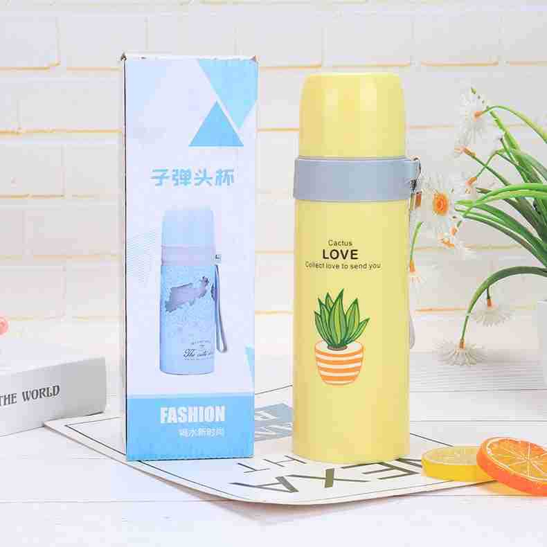 Botol Minum Termos Motif Kaktus Bahan Kaca 500ML pake Dus _PINK