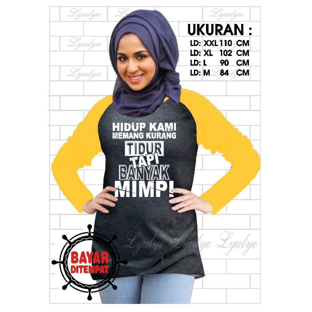 Kaos Raglan (B.MIMPI)/Kaos Wanita Lengan Panjang/ Kaos Wanita/ Kaos Cewe/ Kaos Oblong/Misty