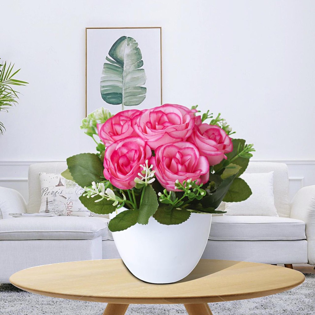 AM812 Bunga Plastik / Pajangan Bunga Artificial / Vas Bulat-Fanta