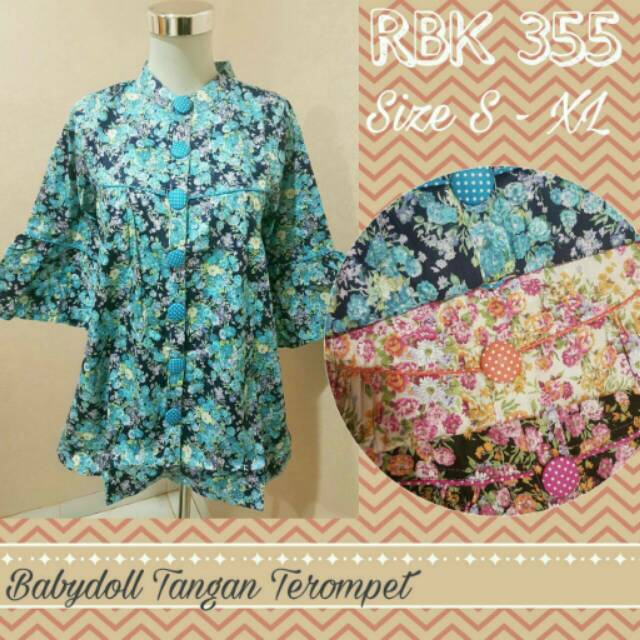 BAJU ATASAN WANITA BLOUSE BABYDOLL TANGAN TEROMPET KATUN JEPANG (RBK 355)
