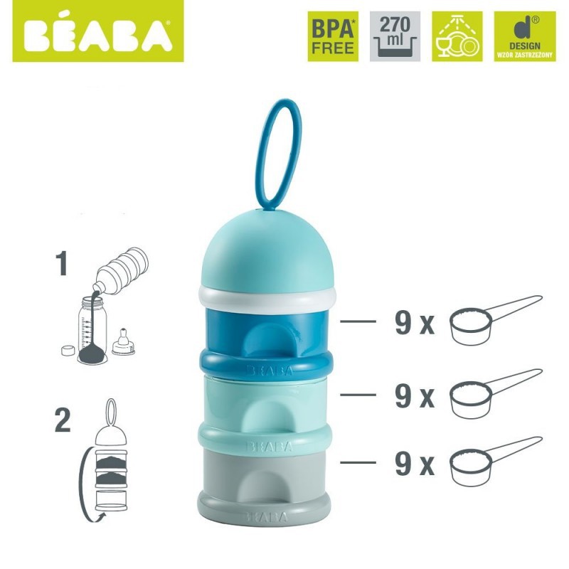 Beaba Stacked Milk Container Tempat Susu Bubuk - Blue Green Mist