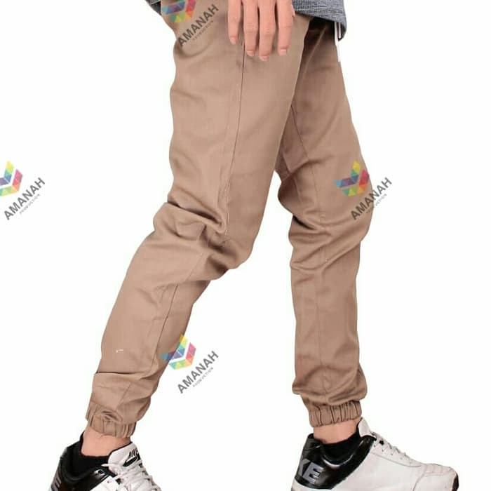 Celana Joger Panjang Pria Jogger Chino Katun Stretch Cream Tua