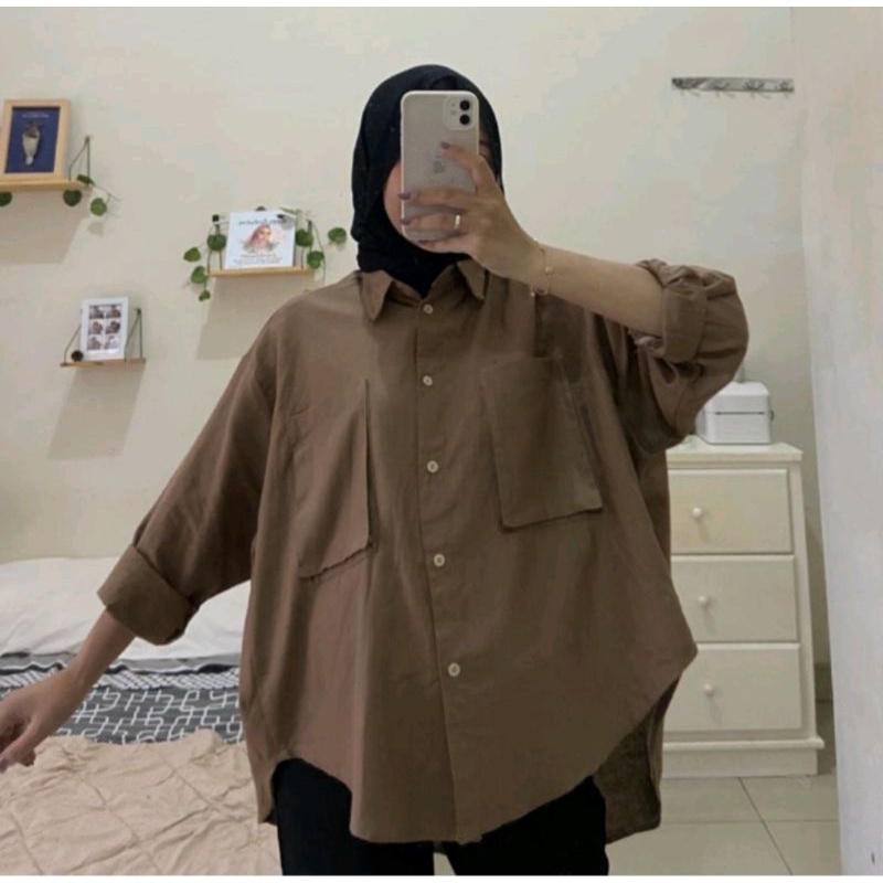 Kemeja pocket oversize LINEN/Kemeja pocket oversize polos