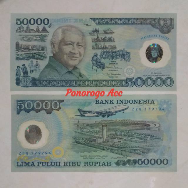 (GRESS) Uang kuno rp 50.000 50rb polymer plastik uang kuno soeharto mesem 50rb soperti 100rb polymer