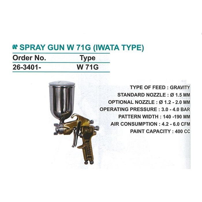 Wipro W71/W 71 G/W71G Spray Gun Model Iwata Tabung Atas/Samping Ori