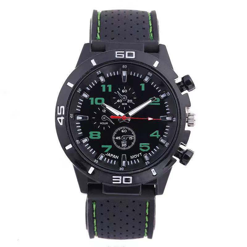 Jam Tangan Pria Sport Chrono Korea Fashion Quartz Men Silikon Analog Watch / Jam Tangan Pria Sport-32-2 Hijau