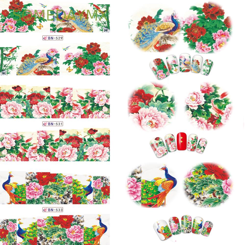 Stiker Kuku Desain Burung Merak Bunga Ikan Burung Merak