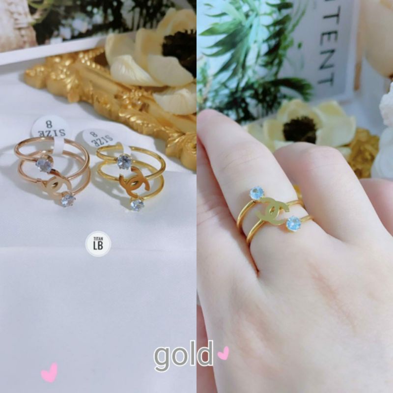 Cincin Gold Dan Rlsegold Titanium Permata Dua N06082101