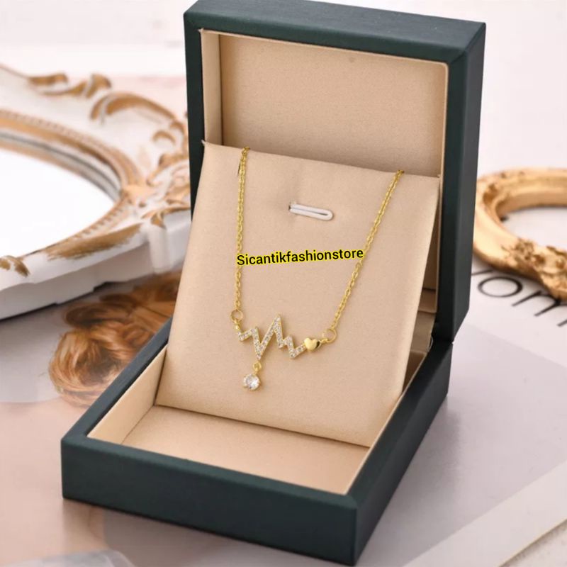 Kalung Titanium Gold Terbaru Terlaris Fashion Wanita Anti Karat Selamanya Kalung Titanium Wanita Liontin Gold Detak jantung  Perhiasan Wanita Kalung Wanita Anti Karat Liontin Gold Kalung Titanium Liontin Gold Terbaru