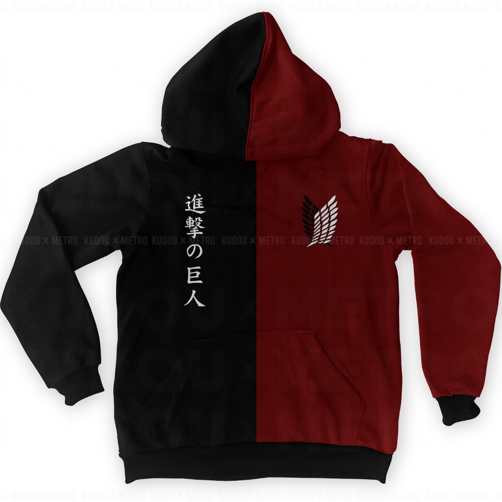 Hoodie Two Tone SNK Red Black Casual Anime Manga Attack On Titan Premium Unisex