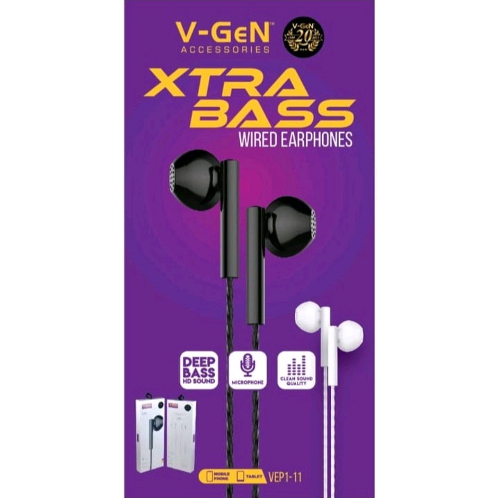 Handsfree V-GeN VEP1-11 Original DEEP BASS Wired Earphone Headset Stereo Sound VGEN-Handsfree V-Gen VEP Series