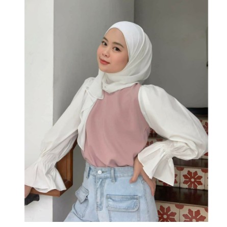 HM Puffsleeve Blouse - Blouse Wanita Lengan Panjang Branded Original Sisa Ekspor