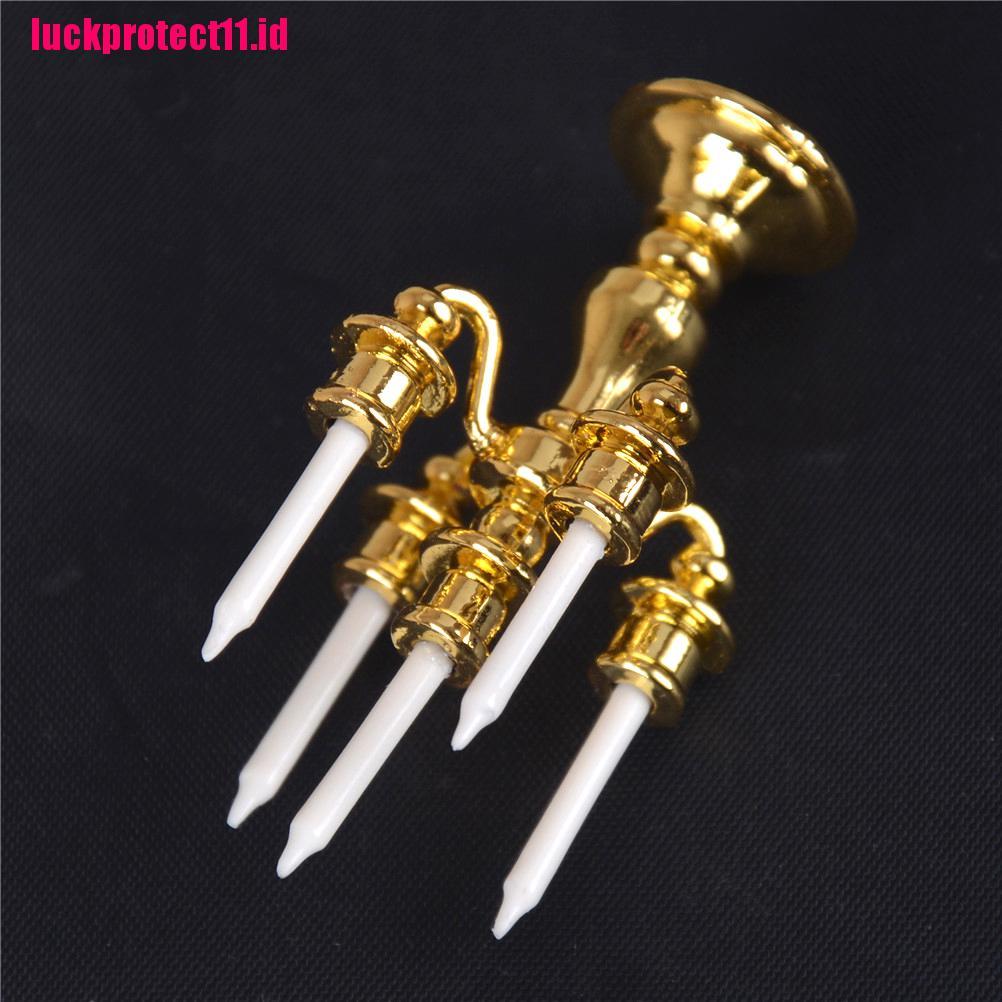 Lucktoy Mainan Miniatur Candelabra Emas + 5 Lilin Putih Skala 1: 12 Untuk Dekorasi Rumah Boneka