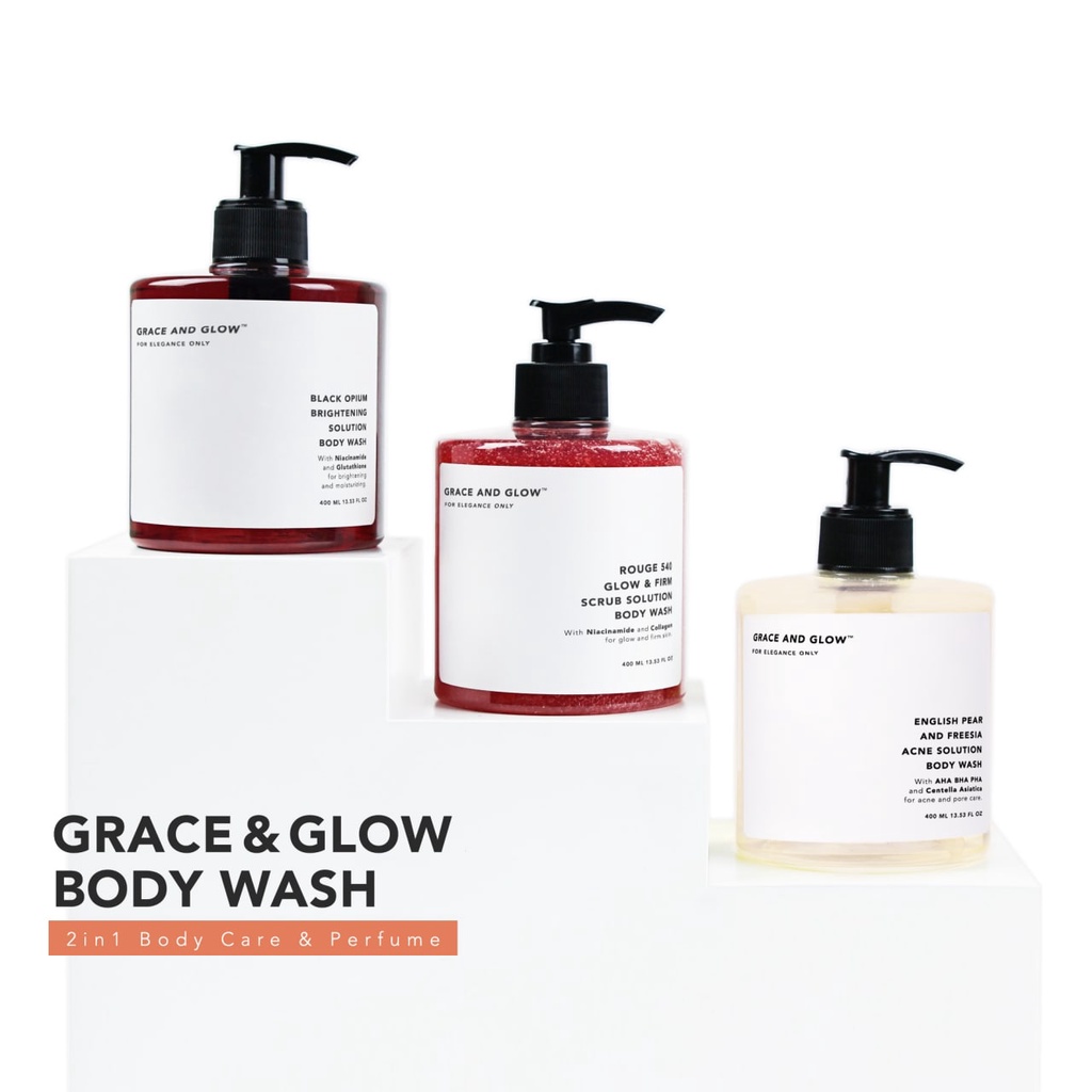 Grace and Glow Black Opium Brightening, English Pear and Freesia Anti Acne Solution and Body Scrub