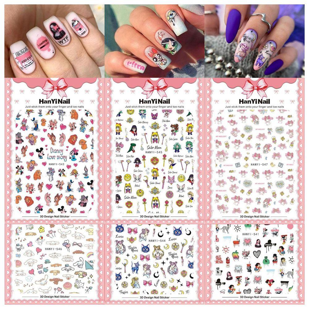 Quinton 1 Lembar Stiker Kuku Motif Kartun Anime Sailor Moon Mickey Mouse Snow White Duck Untuk Aksesoris Manicure