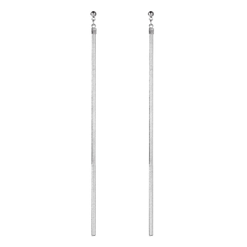 Fancyqube Anting Rantai Rumbai Panjang Menjuntai Warna Silver Gaya Minimalis Untuk Wanita