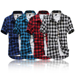 Baju Lengan Pendek Kasual Kancing Atas Motif Kotak kotak Baju Lengan Pendek Kasual Kancing Atas Motif Kotak kotak