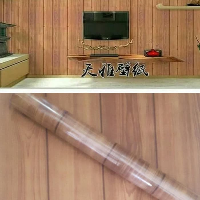 Wallpaper Sticker Dinding Motif Triplek Nat Coklat