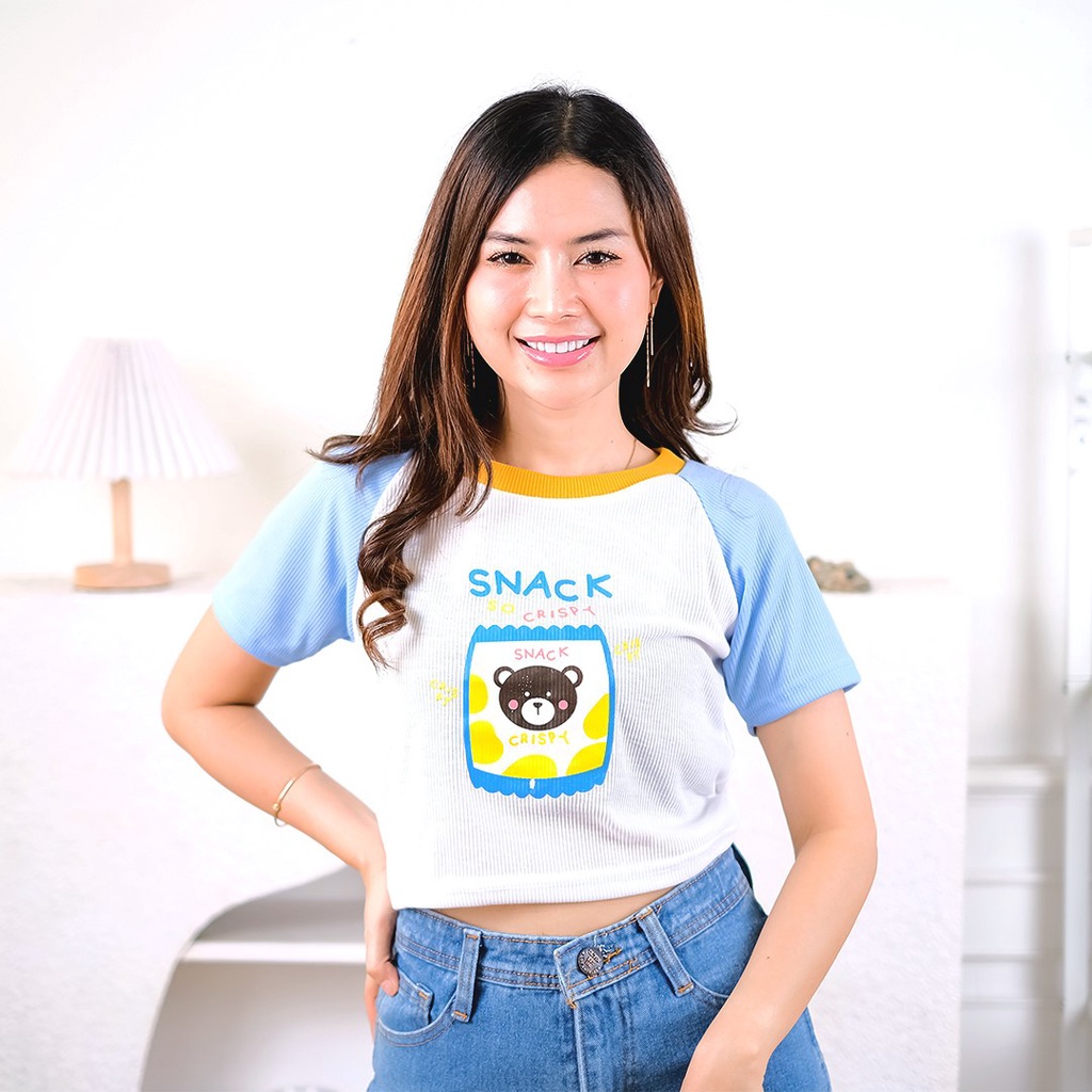 BEFAST - ZEC OOTD Kaos Crop HALIZA / Crop Colorfull Snack Crispy / Crop Top Keluaran Terbaru / Tshirt Crop Lengan Pendek / Pakaian Wanita Santai casual / Kaos Motif / Outfit Wanita Remaja Kekinian / Crop Top Termurah / Trendy