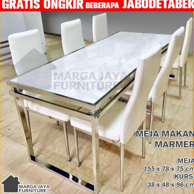 Jual Meja Makan Marmer Set 6 Kursi Stainless Steel Dining Table Putih