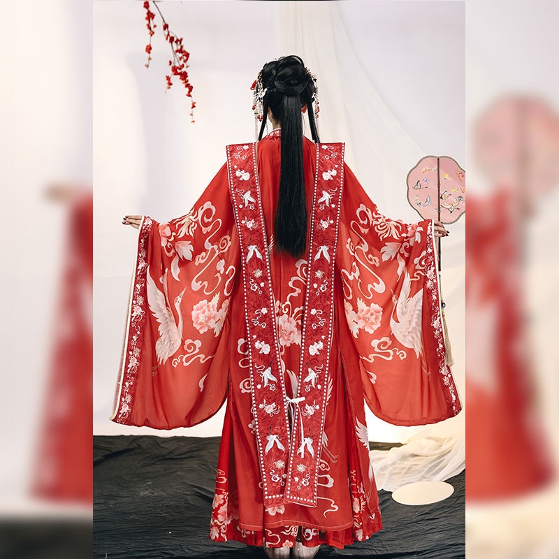 Women's Han Chinese clothing big sleeve wedding men and women Lotus crane language Chinese tradition