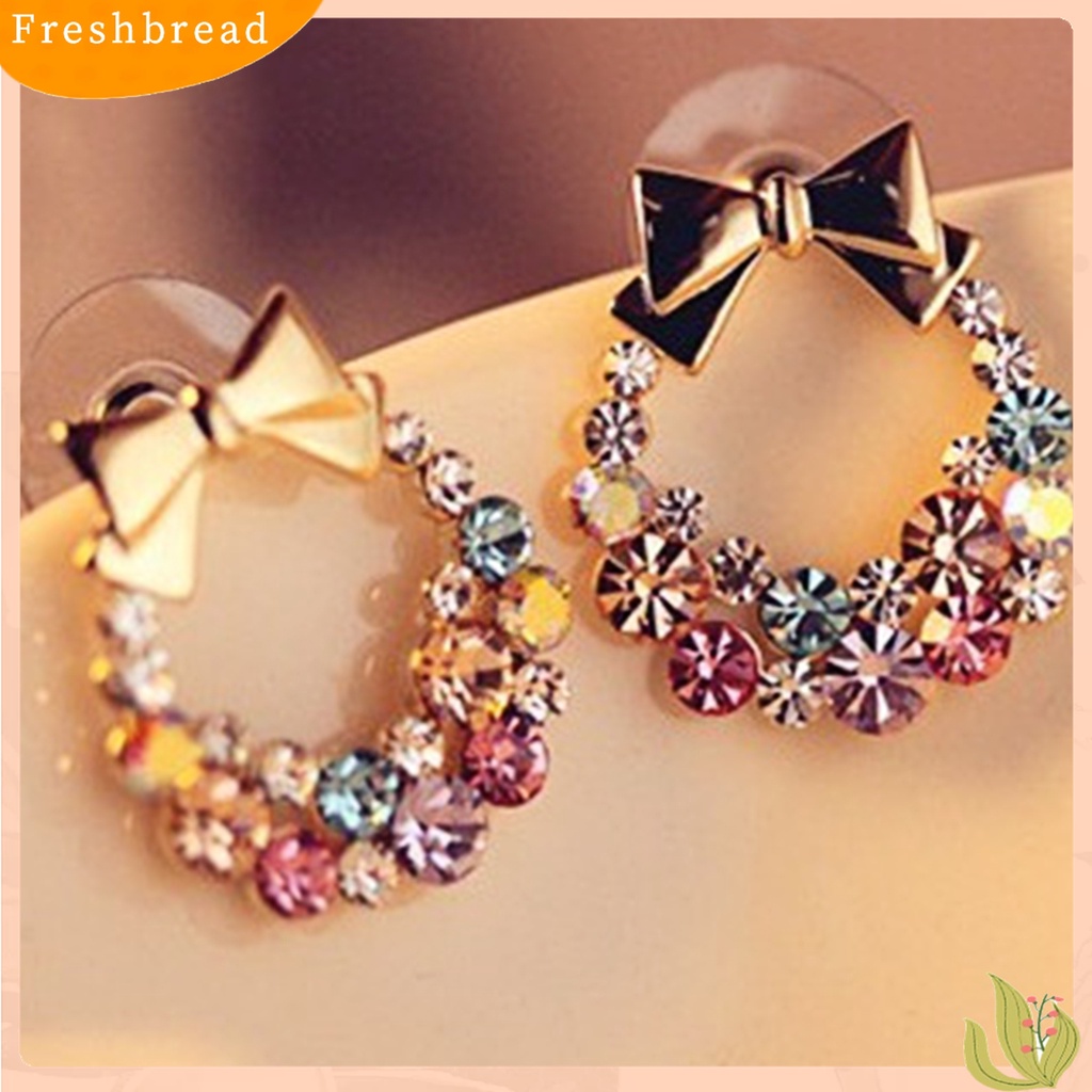 Terlaris Colorful Rhinestone Drop Earrings Bow Women Circle Hook Earrings Stud Earrings Fashion Jewelry