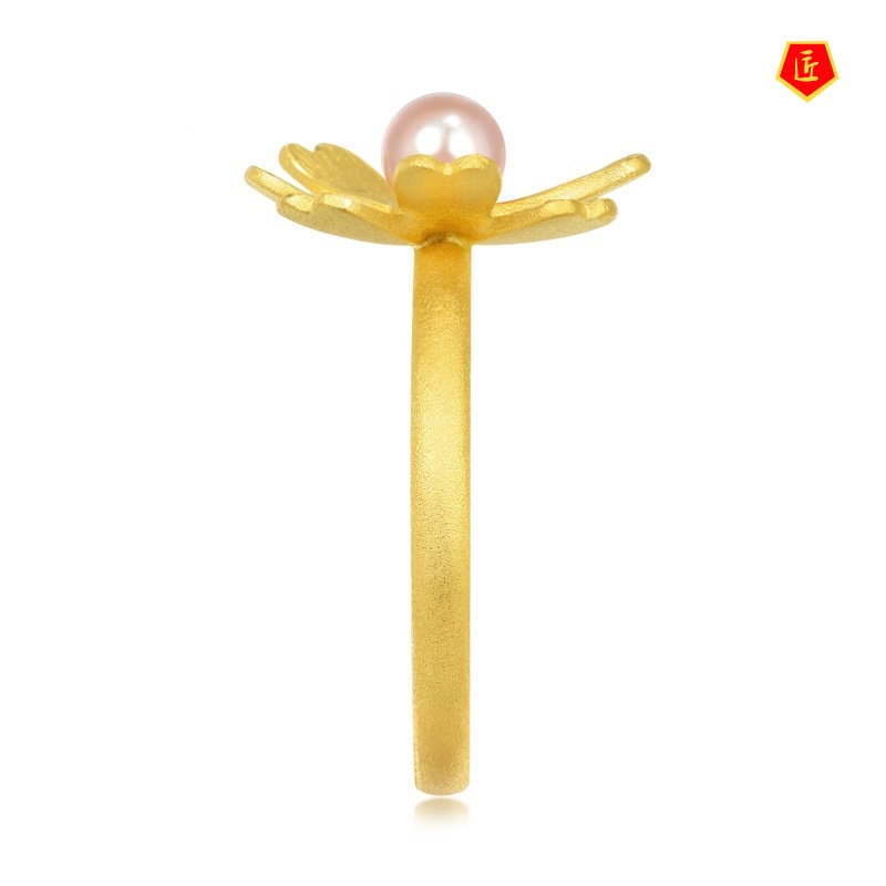 [Ready Stock]3D Gold Galsang Flower Vintage Pearl Ring