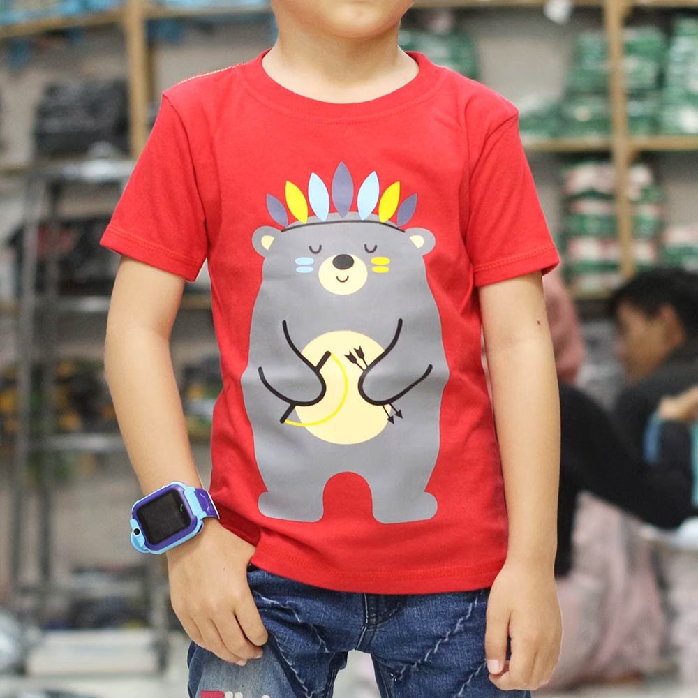 Baju kaos anak warna merah  beruang lucu Konveksi Kaos  Anak  