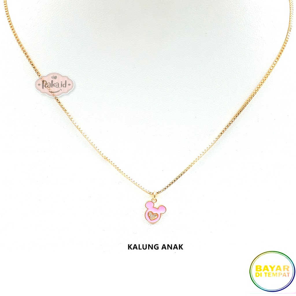RAKA Acc - Kalung Anak Kalung Mickey Love Pink Xuping Perhiasan Cantik Anak Lapis Emas 18k 384