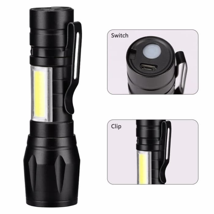 Senter USB Swat LED Mini Rechargeable Zoom Police Light COB 2300 Lumen