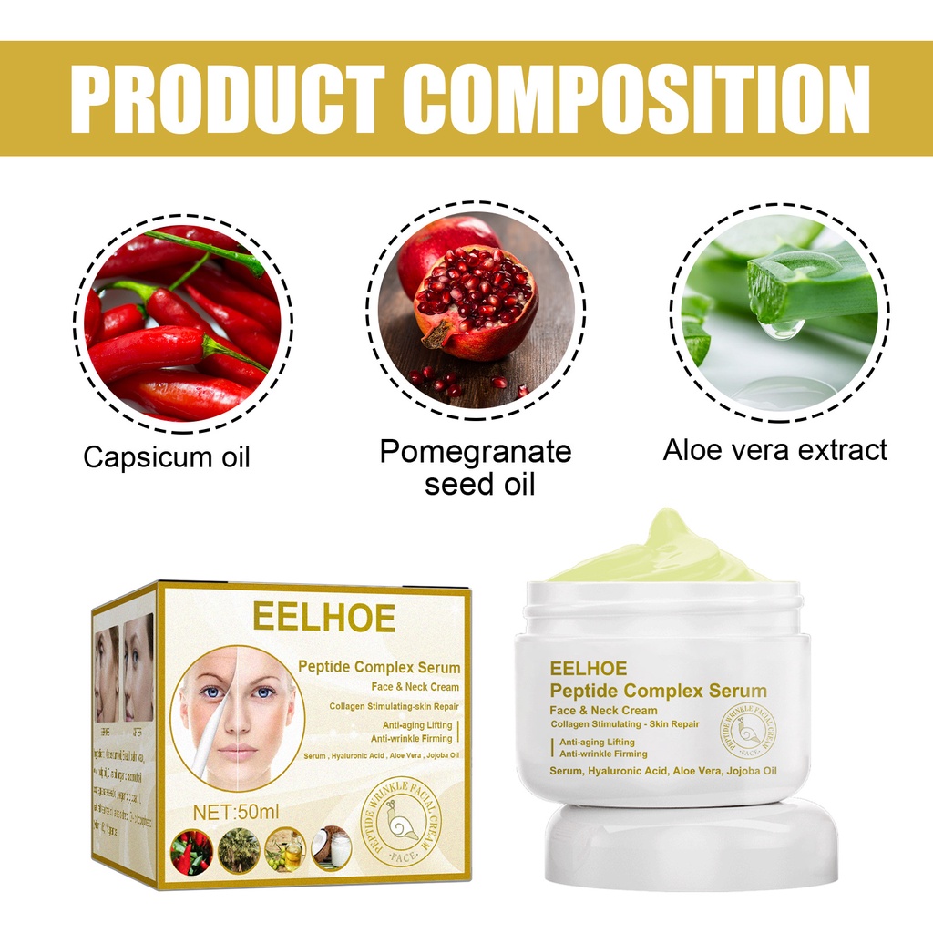 EELHOE Peptide Complex Face Firming Cream Anti-Aging Anti-wrinkle Moisturizing Serum 50ml-Krim Wajah Anti Kerut Penuaan Pelembab dan Pemutih Wajah