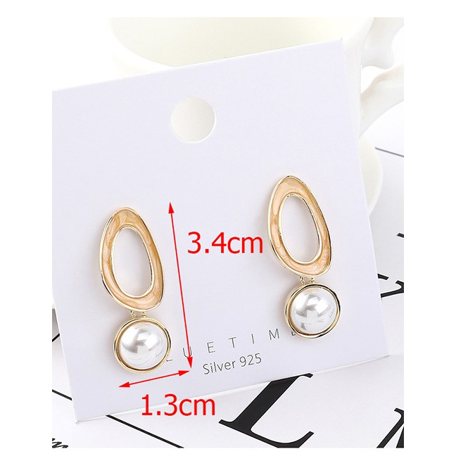 LRC Anting Fashion 14k Gold Plated Gold Pearl Openwork S925 Silver Needle Earrings Y62767