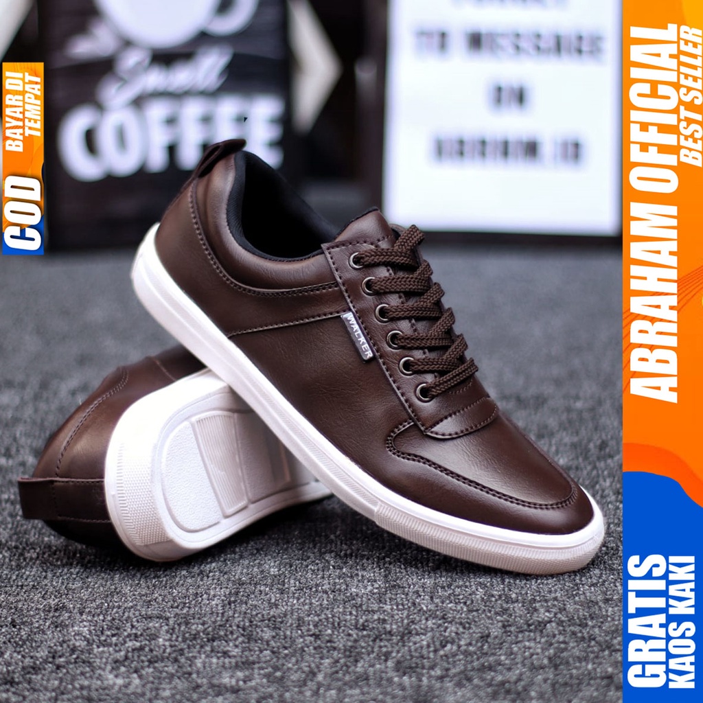 Abraham Tiago - Sepatu Sneakers Casual Pria Hitam Polos Kerja