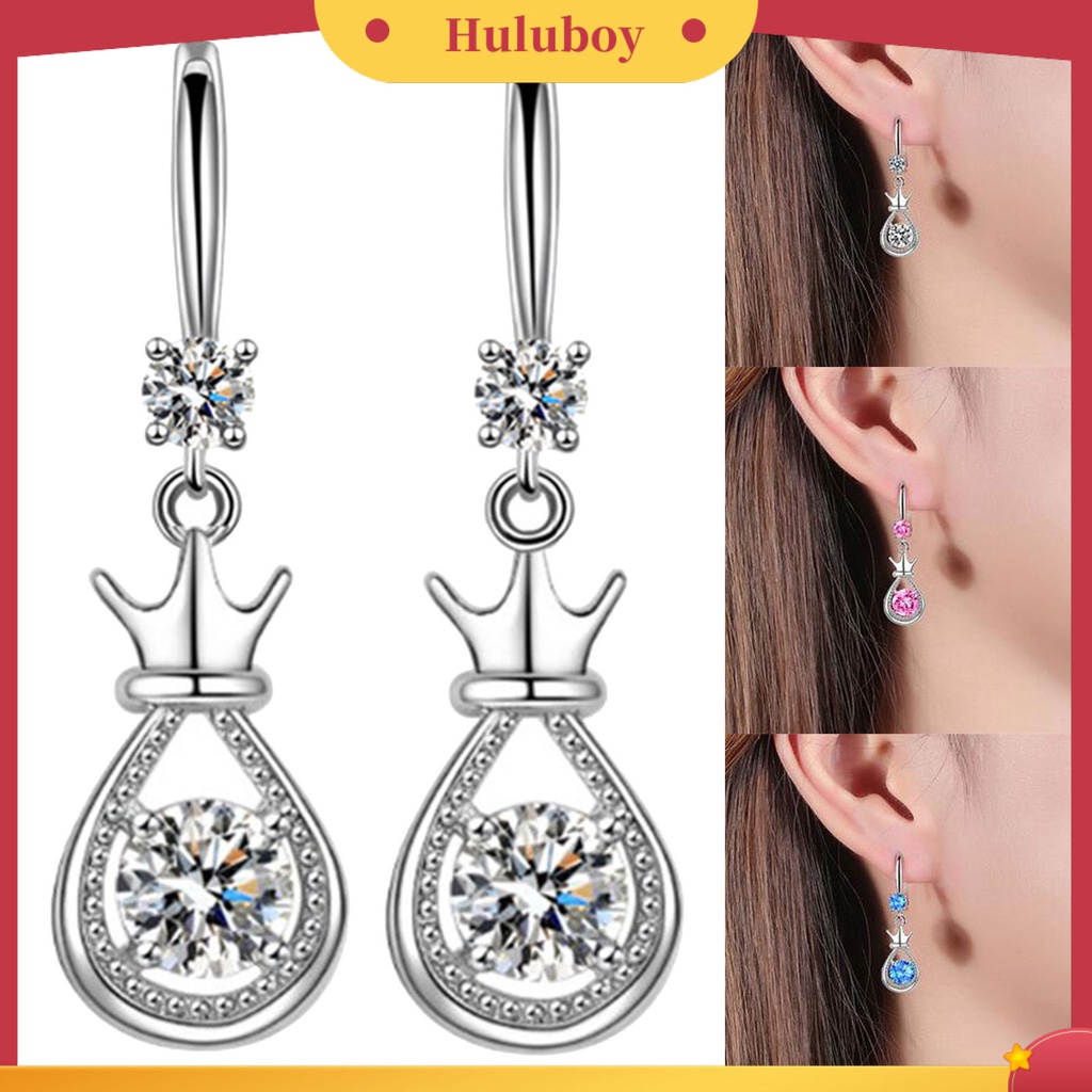 Hu Hu Hu Hu Hu Alat Bantu Pasang Kacamata♡ 1 Pasang Anting Bentuk Mahkota Aksen Berlian Imitasi Bahan Metal Untuk Wanita