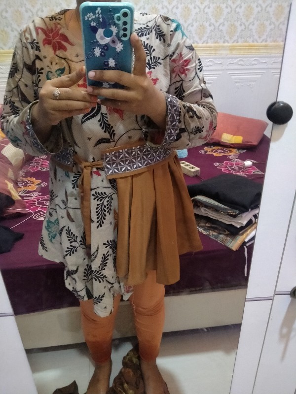 Ori Atasan Blouse Batik Wanita Modern Halus Kombinasi Brokat Polos