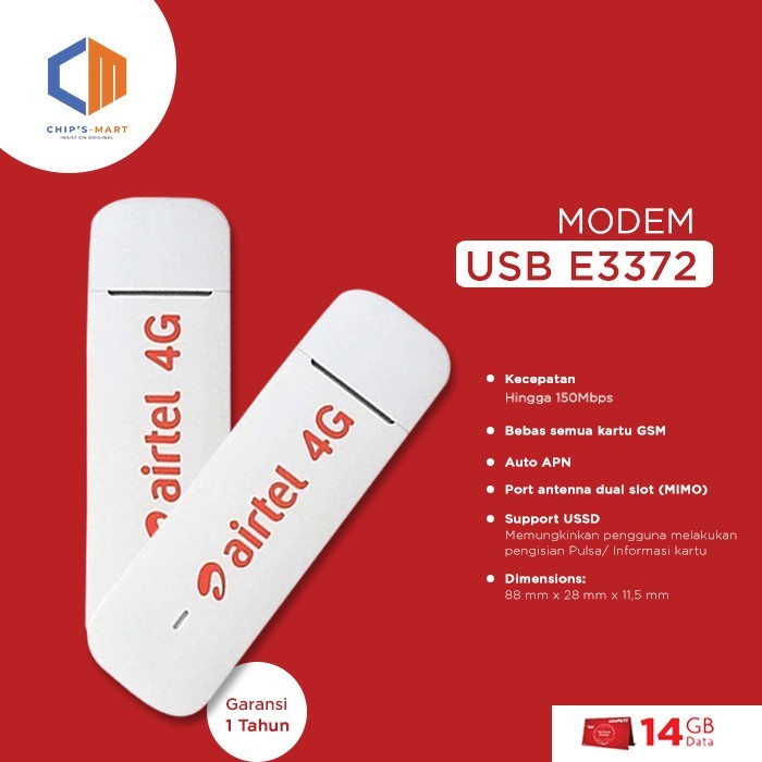 MODEM USB AIRTEL 4G LTE E3372 UNLOCK ALL OPERATOR