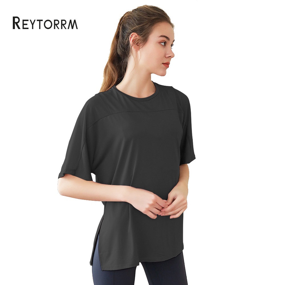 Reytorrm Baju lengan Pendek Wanita Olahraga Kaos Sport Gym Yoga Oversize-5