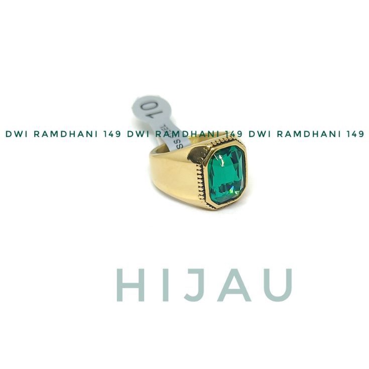 Cincin Pria Titanium Gold Real Batu Hijau Anti Karat