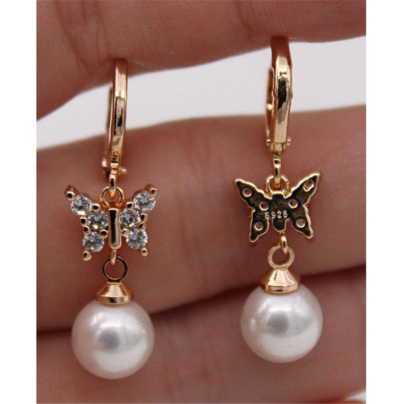 New 18K Rose Gold Bow Pearl Earrings