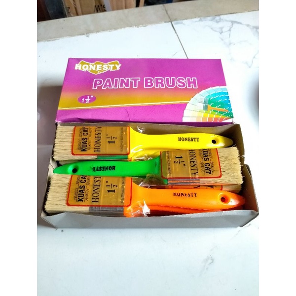 1 lusin kuas cat 11/2 inchi gagang PVC kuas cat 1,5&quot; 1box 12pcs