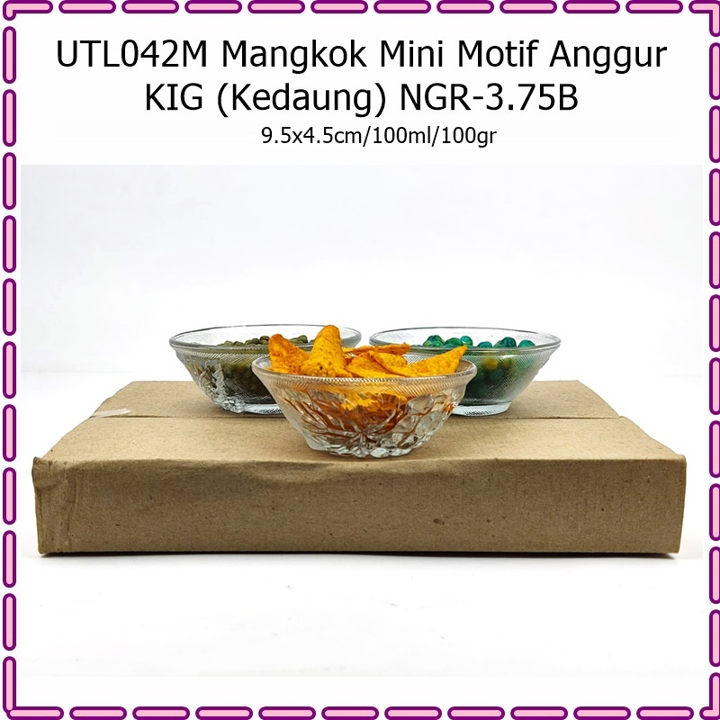 [Set 6pcs] UTL042M Mangkok Mini Kaca Motif Anggur KIG NGR-3.75B