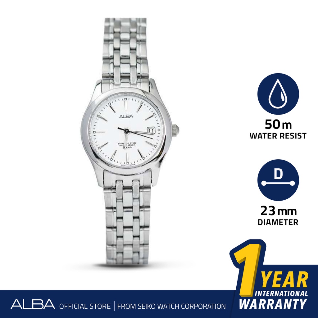 Alba Fashion Jam Tangan Wanita AXT857 / AXT857X1 Quartz White Dial Stainless Steel Strap Watch