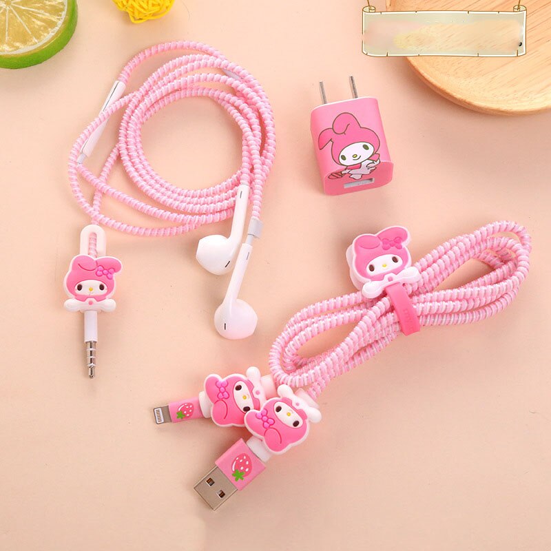 Set Stiker Pelindung Kabel Charger USB Earphone Bentuk Spiral Bahan TPU Untuk iphone