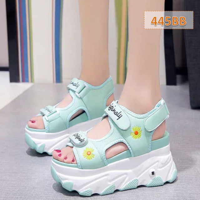 Sendal Wedges Selop Wanita Motif Bunga SP 182 Sol Tebal 5 Cm (445)