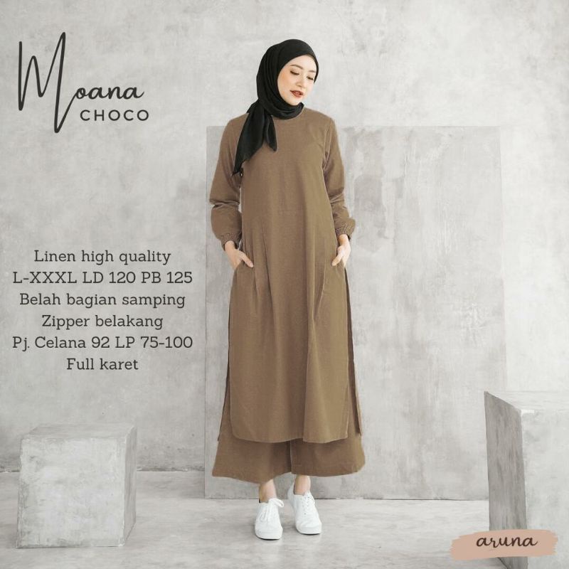 Moana Set Baju Setelan Wanita Muslimah Jumbo Polos Terbaru 2022 Setcel Jumbo Linen Kulot Wanita Rema