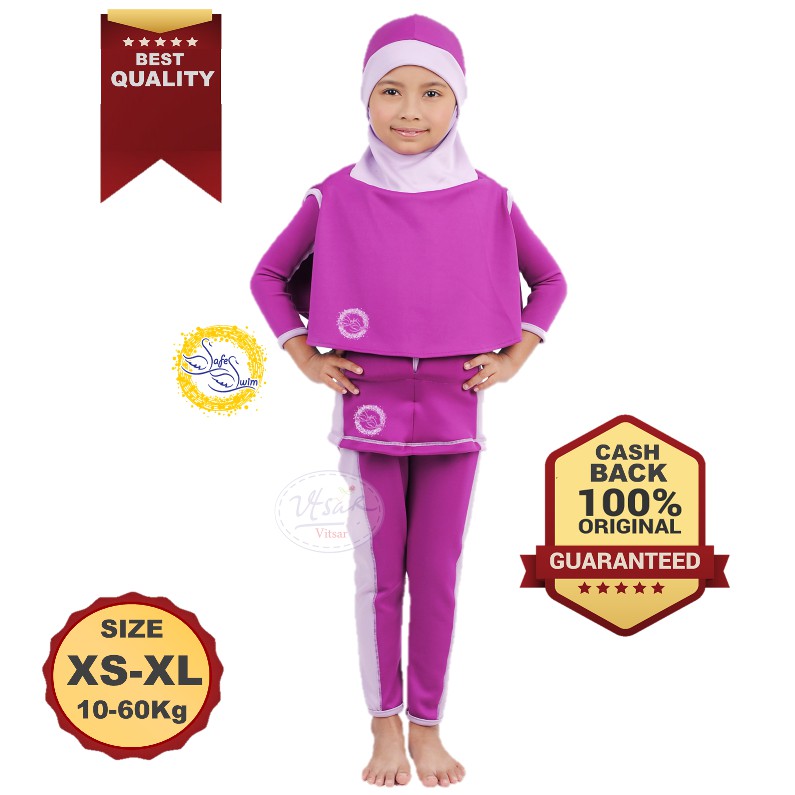Baju Renang Apung Anak Safeswim Hijab Muslimah Ungu
