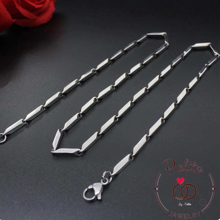 Kalung Titanium Pria ~ Wanita Model Padi Termurah Anti Karat Tidak luntur panjang 75cm 60cm 50cm 45